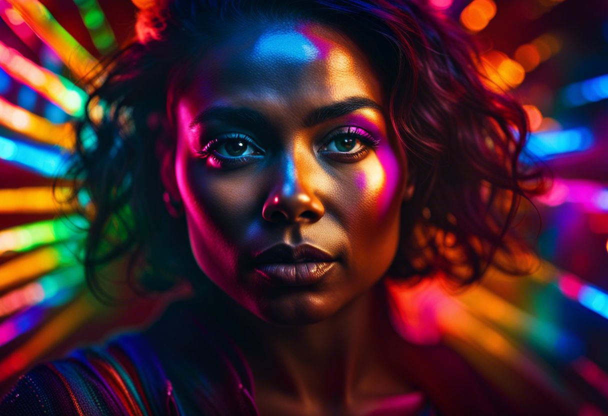 Vibrant portrait symbolizing the release of negative energy, with detailed features.